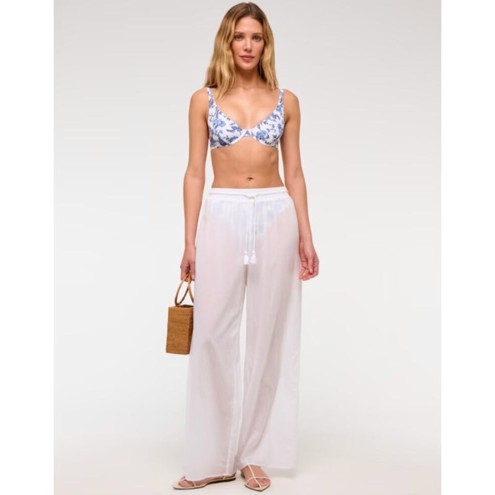 NWT Abercrombie & Fitch Beach Coverup Pants Womens S White Gauzy 100% Cotton